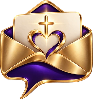An envelope with a cross and heart